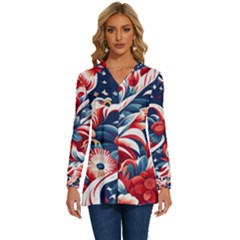 America Pattern Long Sleeve Drawstring Hooded Top by Valentinaart