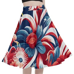 America Pattern A-line Full Circle Midi Skirt With Pocket