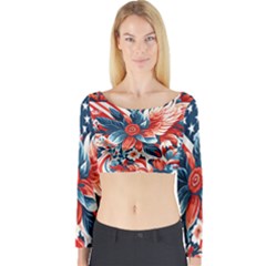 America pattern Long Sleeve Crop Top