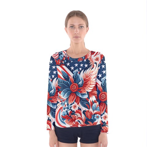 America Pattern Women s Long Sleeve T-shirt by Valentinaart