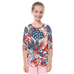 America pattern Kids  Quarter Sleeve Raglan T-Shirt