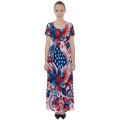 America pattern High Waist Short Sleeve Maxi Dress