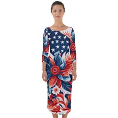 America pattern Quarter Sleeve Midi Bodycon Dress