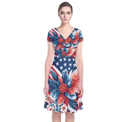 America pattern Short Sleeve Front Wrap Dress