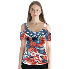 America pattern Butterfly Sleeve Cutout T-Shirt 