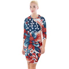 America Pattern Quarter Sleeve Hood Bodycon Dress by Valentinaart