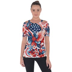 America pattern Shoulder Cut Out Short Sleeve Top