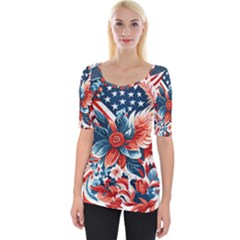 America pattern Wide Neckline T-Shirt