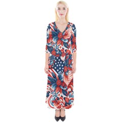 America pattern Quarter Sleeve Wrap Maxi Dress