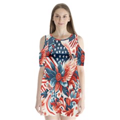 America Pattern Shoulder Cutout Velvet One Piece