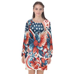 America Pattern Long Sleeve Chiffon Shift Dress  by Valentinaart