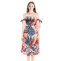 America Pattern Shoulder Tie Bardot Midi Dress by Valentinaart