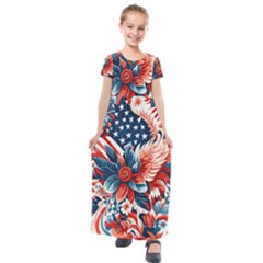 America Pattern Kids  Short Sleeve Maxi Dress by Valentinaart