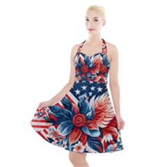 America pattern Halter Party Swing Dress 