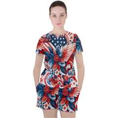 America Pattern Women s T-shirt And Shorts Set