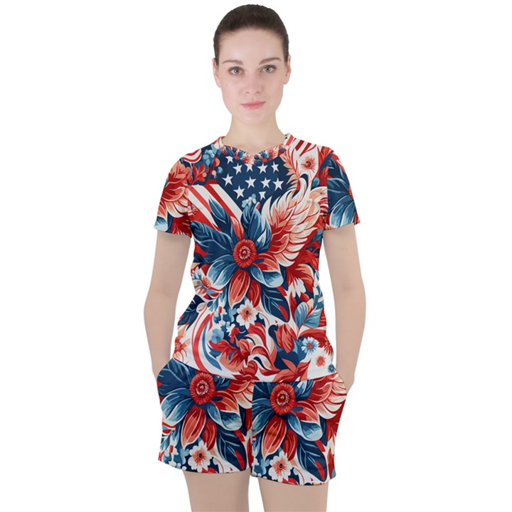 America pattern Women s T-Shirt and Shorts Set