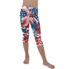 America pattern Kids  Lightweight Velour Capri Leggings 