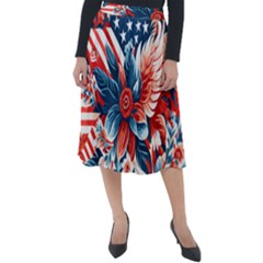 America pattern Classic Velour Midi Skirt 