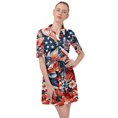 America pattern Belted Shirt Dress