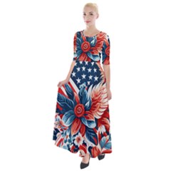 America Pattern Half Sleeves Maxi Dress