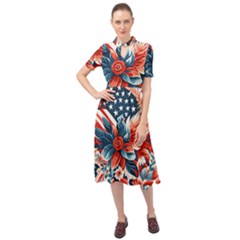 America pattern Keyhole Neckline Chiffon Dress