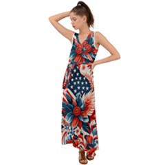 America pattern V-Neck Chiffon Maxi Dress