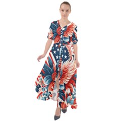 America pattern Waist Tie Boho Maxi Dress