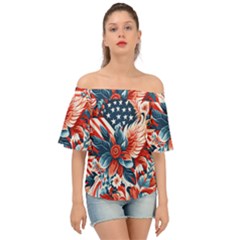 America pattern Off Shoulder Short Sleeve Top