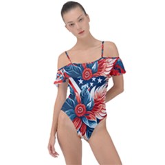 America Pattern Frill Detail One Piece Swimsuit