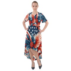 America pattern Front Wrap High Low Dress