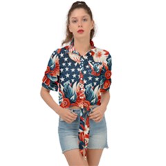 America pattern Tie Front Shirt 