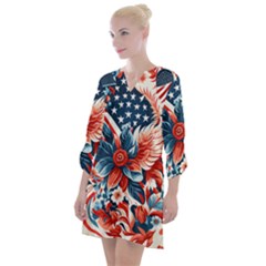 America pattern Open Neck Shift Dress