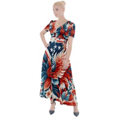 America pattern Button Up Short Sleeve Maxi Dress