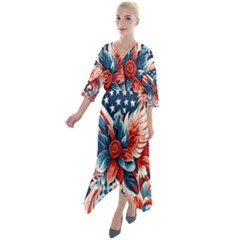 America pattern Quarter Sleeve Wrap Front Maxi Dress