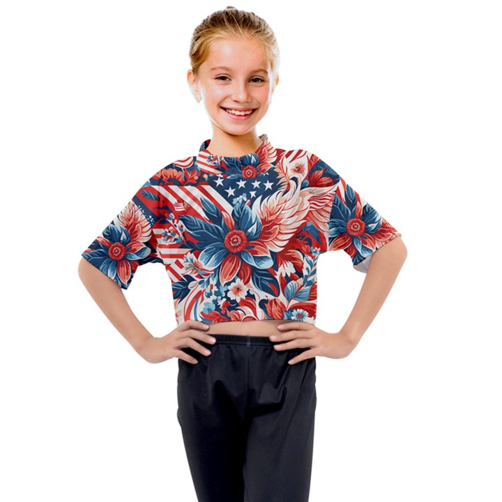 America pattern Kids Mock Neck T-Shirt