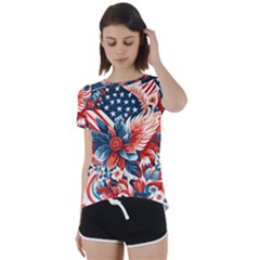 America pattern Short Sleeve Open Back T-Shirt