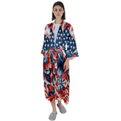 America pattern Maxi Satin Kimono