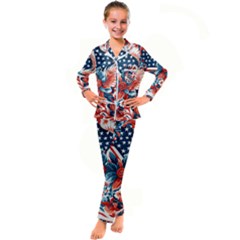 America pattern Kids  Satin Long Sleeve Pajamas Set