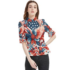 America pattern Frill Neck Blouse