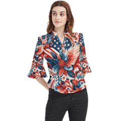 America pattern Loose Horn Sleeve Chiffon Blouse