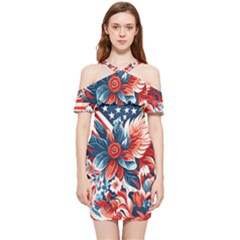 America pattern Shoulder Frill Bodycon Summer Dress