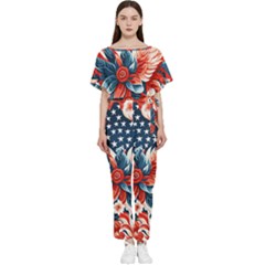 America pattern Batwing Lightweight Chiffon Jumpsuit