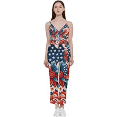 America pattern V-Neck Camisole Jumpsuit