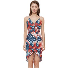 America pattern Wrap Frill Dress