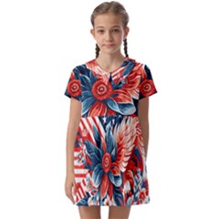 America pattern Kids  Asymmetric Collar Dress