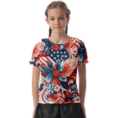 America pattern Kids  Frill Chiffon Blouse