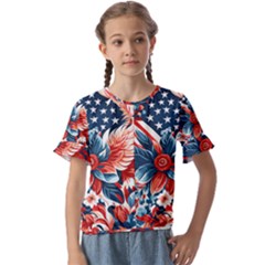 America pattern Kids  Cuff Sleeve Scrunch Bottom T-Shirt