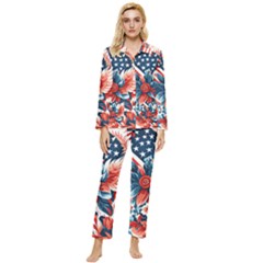 America pattern Womens  Long Sleeve Velvet Pocket Pajamas Set