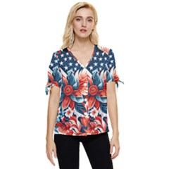 America pattern Bow Sleeve Button Up Top