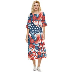 America pattern Double Cuff Midi Dress